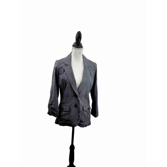 maurices Cotton Denim Blue  Blazer Cotton With Ruche Sleeves  2 Front Pocket Med - Picture 1 of 15